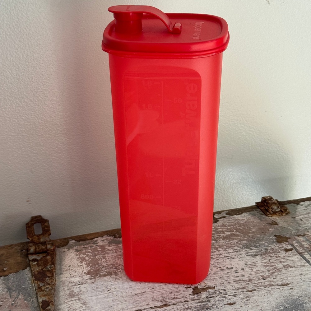 Tupperware Slim Line Pitcher 2L 64oz Translucent Red Flip Top Lid Measurements